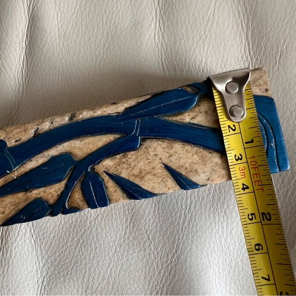 Vintage Carved Marble Asian Bamboo Motif Jewelry Trinket Box - Picture 7 of 15